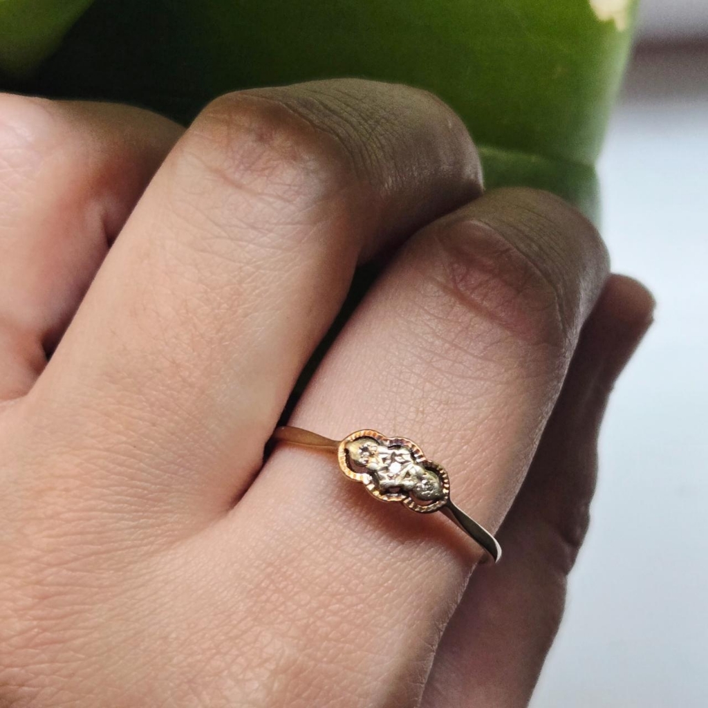 Vintage Solid 9ct 9k Carat Yellow & White Gold 375 Dainty Ornate Ring, Sz 10